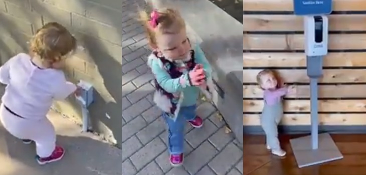 Niña que piensa que todo es un dispensador de alcohol gel se hace viral pero desata debate en redes