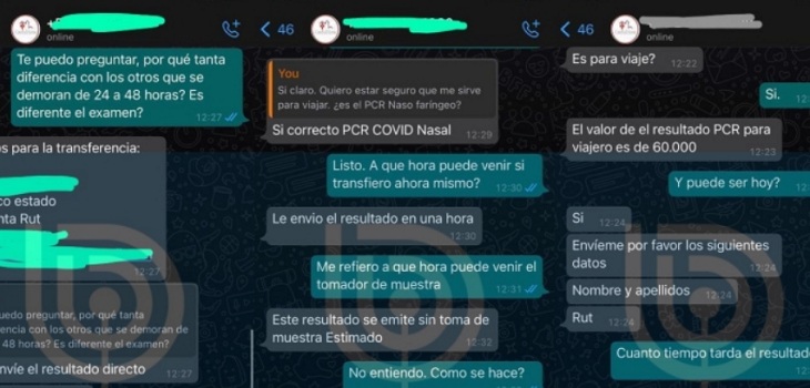 Revelan WhatsApp donde se ofrecían los PCR negativos sin toma de muestra a $60 mil en Las Condes