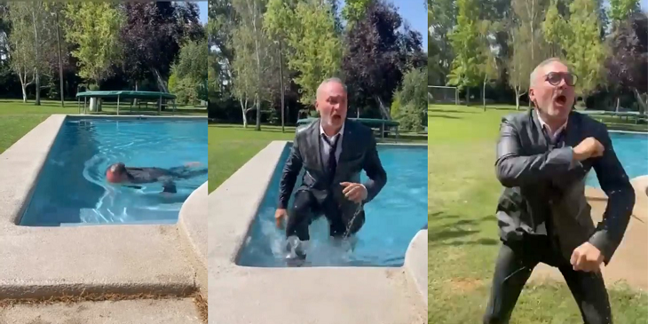 Luis Jara por 'piscinazo' con terno: 