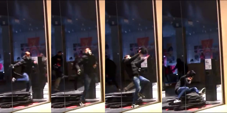 Hombre choca con cristal mientras saqueaba una tienda en manifestación en Barcelona y se hace viral