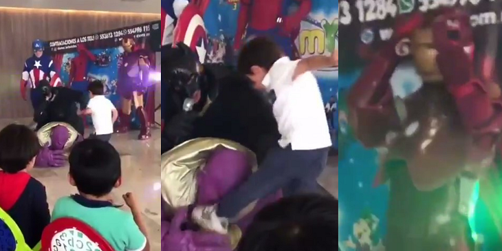 Niño se tomó en serio papel de ‘Vengador’: golpeó a hombre disfrazado de Thanos y se volvió viral
