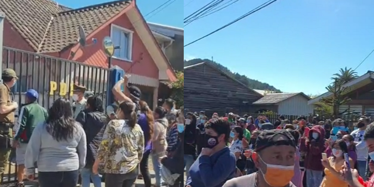 Personas apedrean cuartel de la PDI en Lebu para manifestarse en contra del tío de Tomás Bravo