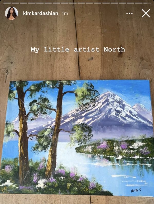 North West sorprende por cuadro parecido a los de Bob Ross Inc. 