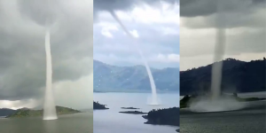 Impresionante tromba de agua se registró en un lago de Ruanda: video se hizo viral