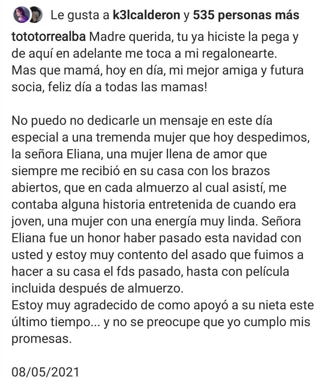 Mensaje pololo Kel Calderón
