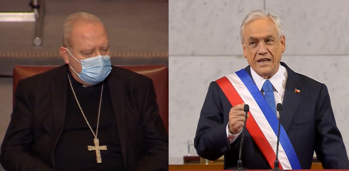 ¿Descansando los ojos? Captan a sacerdote durmiendo durante Cuenta Pública de Piñera