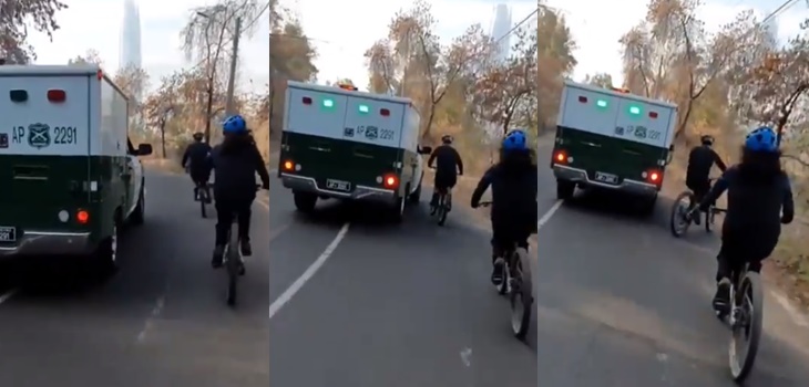 Denuncian 'violencia vial': vehículo de Carabineros casi atropella a ciclista en cerro San Cristóbal