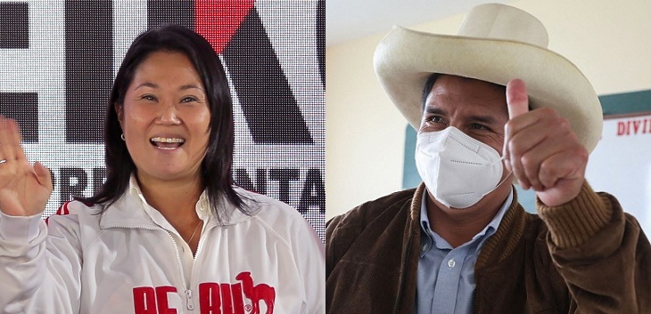 Elecciones en Perú: Keiko Fujimori saca leve ventaja a Pedro Castillo en un 