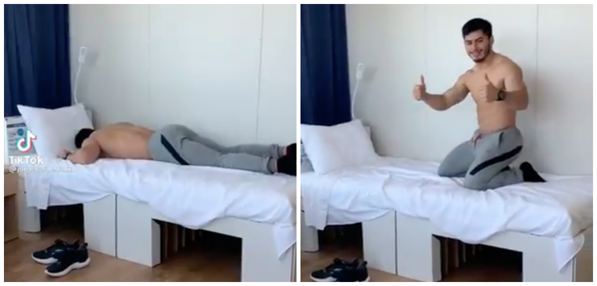 Atleta mexicano probó las camas 