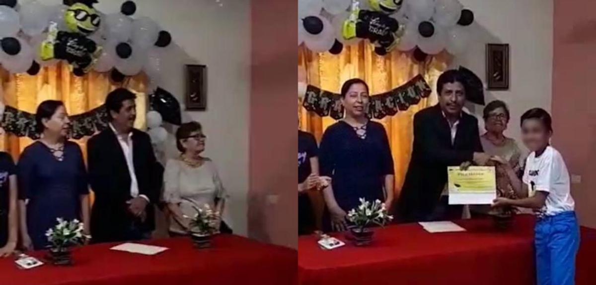 Con lujo de detalles: familia mexicana se volvió viral tras simular graduación de su hijo en casa