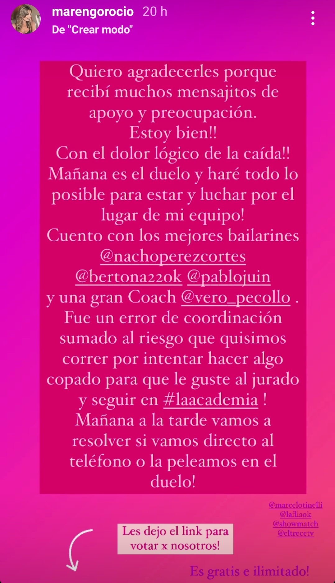 Rocío Marengo accidente