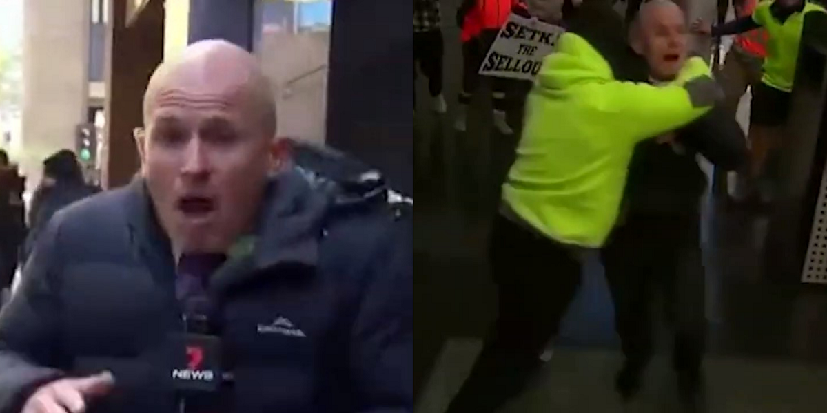 Periodista fue agredido en pleno despacho durante violenta protesta antivacuna en Melbourne
