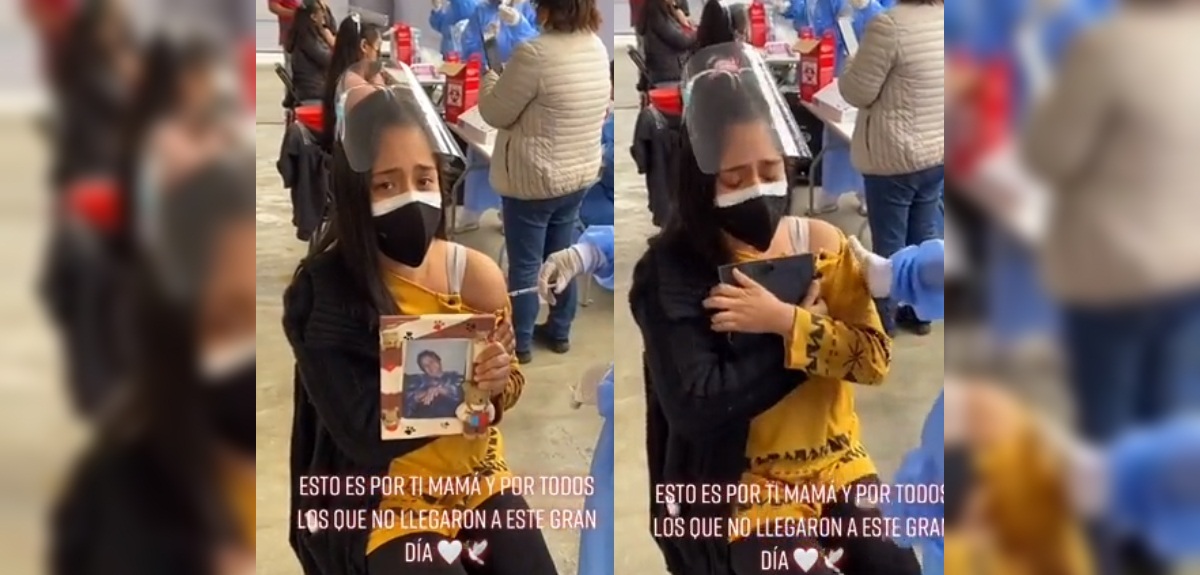 Joven se viralizó por vacunarse abrazando foto de su abuela fallecida por COVID: 