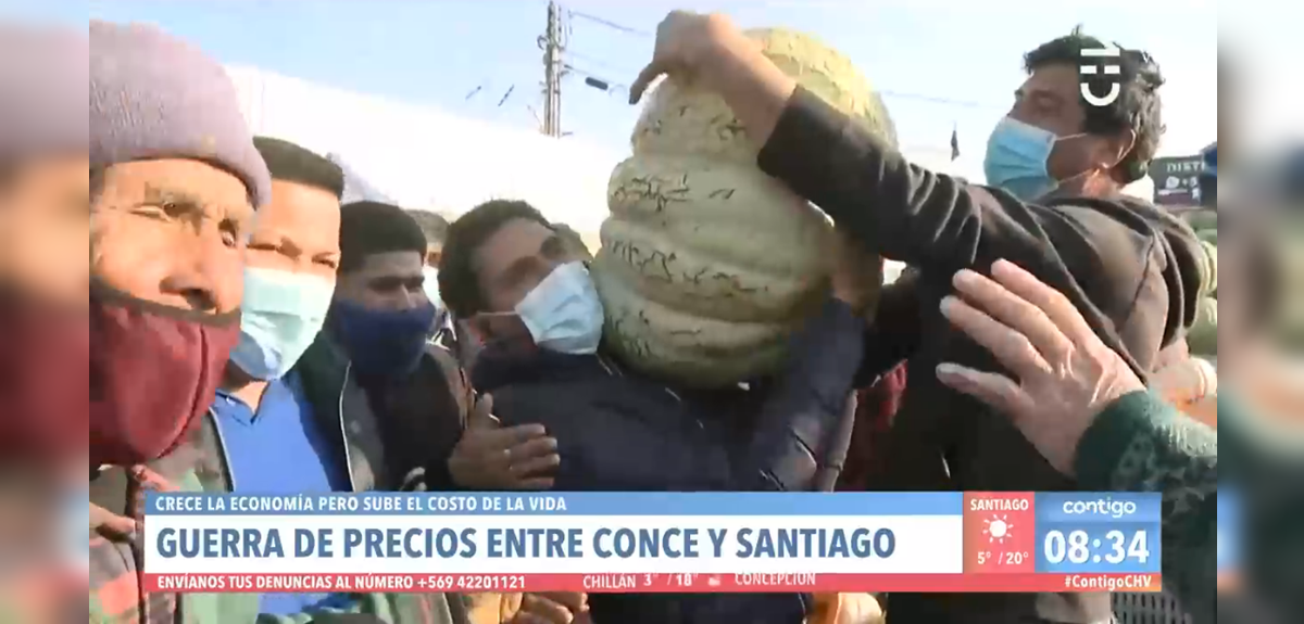 JP Queraltó vivió divertido momento durante despacho en vivo: involucró un zapallo de 55 kilos