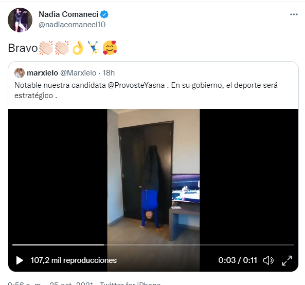 La voltereta de Nadia Comaneci tras alabar video de Provoste