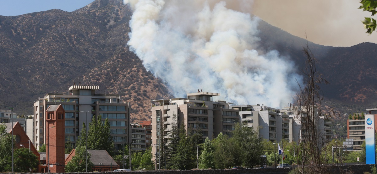 Decretan alerta roja por incendio forestal en cerro Manquehue: llamas amenazan a viviendas cercanas