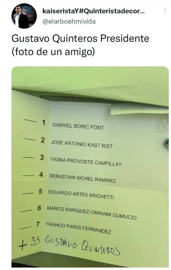 Votante agregó a Gustavo Quinteros en la papeleta y ahora arriesga multa