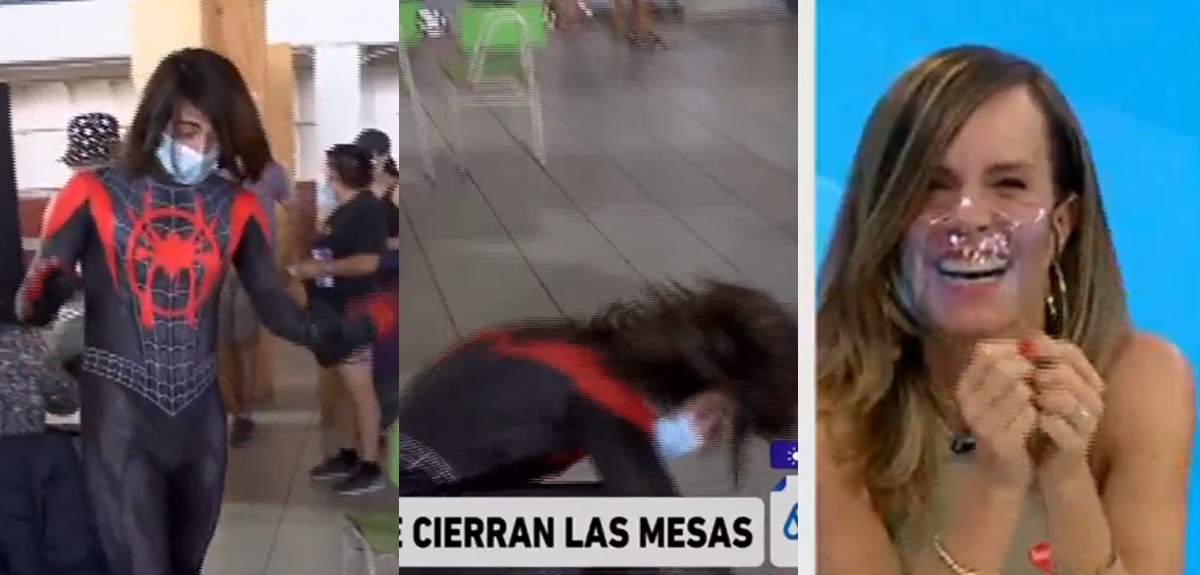 Inesperada pirueta de votante disfrazado de 'Spider-Man' desató risa de Diana Bolocco