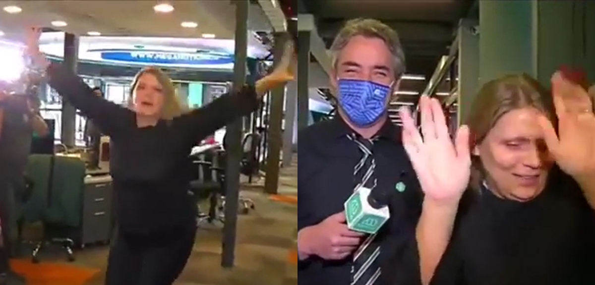 Periodista se lució como gimnasta en Meganoticias: Repenning y Priscilla Vargas la aplaudieron