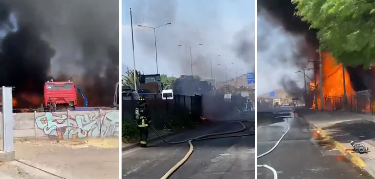 Bomberos combate incendio en sector industrial de Quilicura: hubo interrupción del tráfico