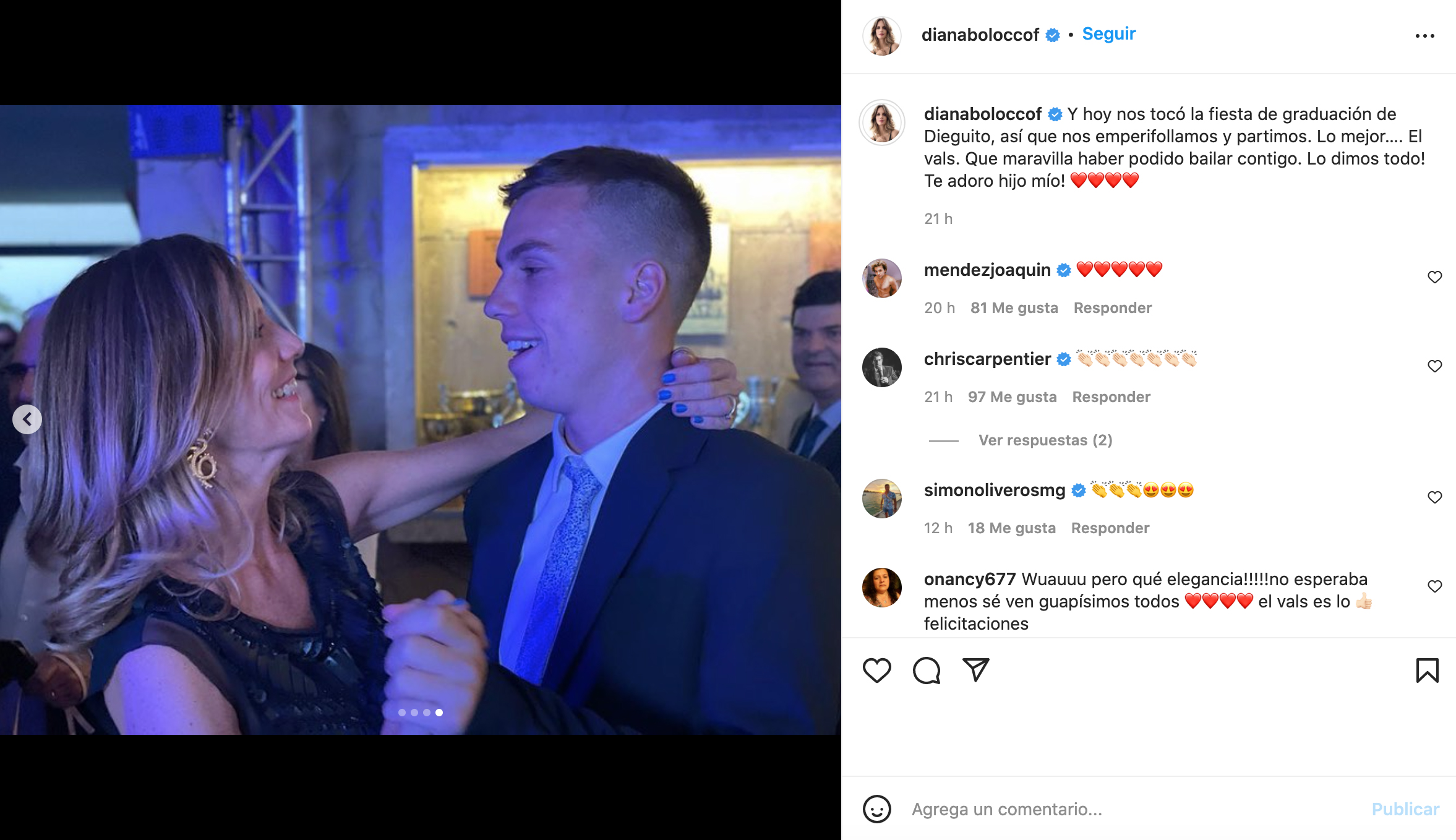 Diana Bolocco y su hijo bailan vals en su graduación