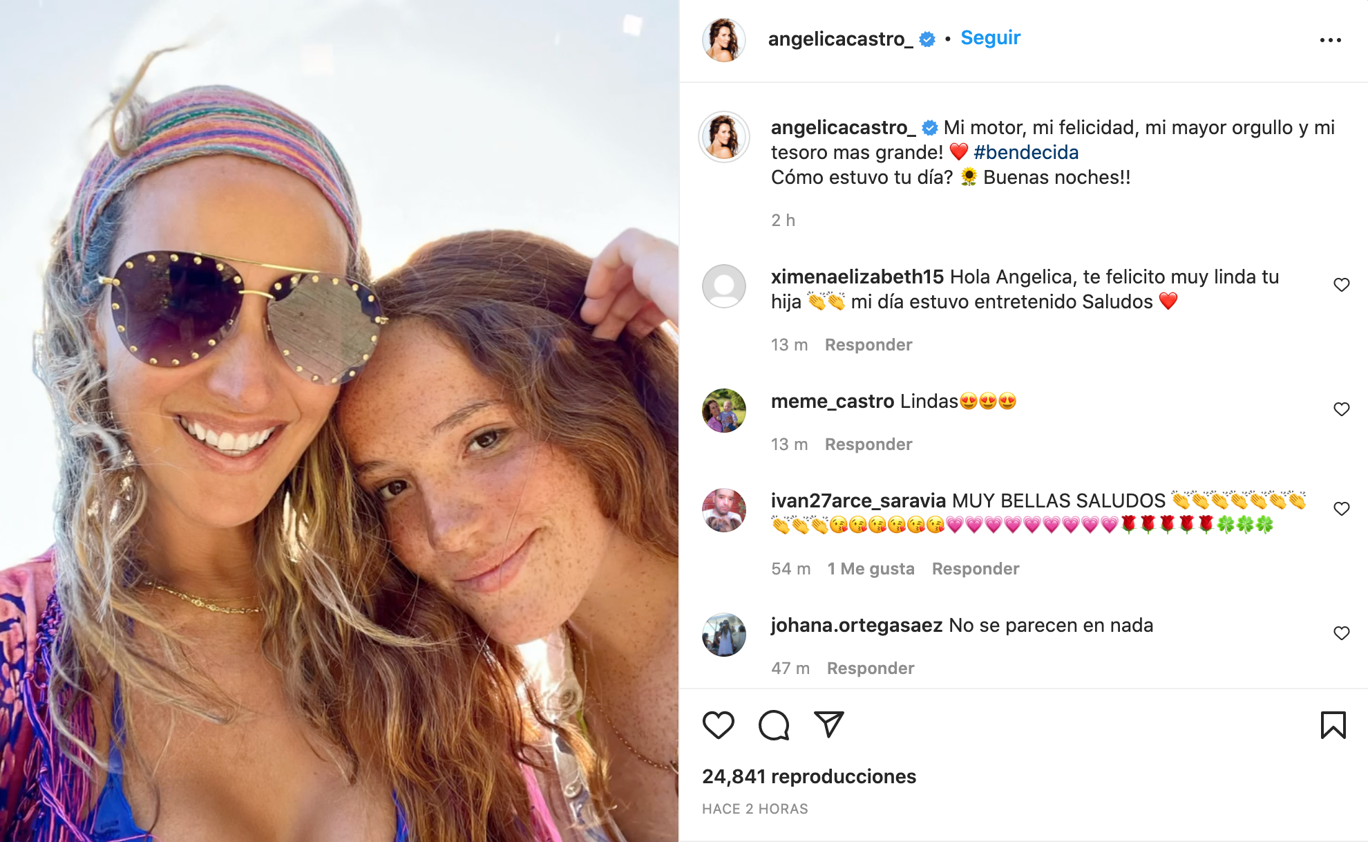Post Angélica Castro dedicado a su hija