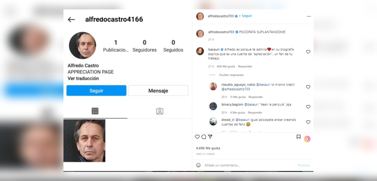 Alfredo Castro acusó suplantación en Instagram