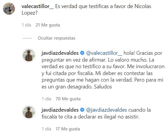 Javiera Díaz de Valdés se refirió al caso de Nicolás López.