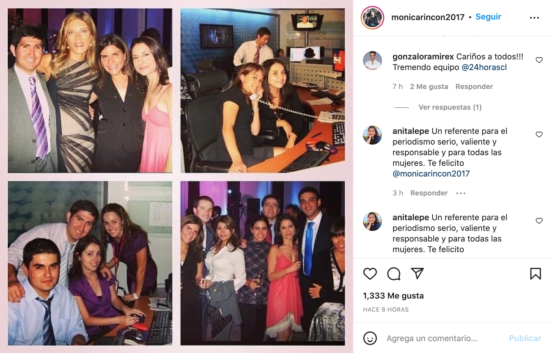 Publicación del recuerdo de Mónica Rincón