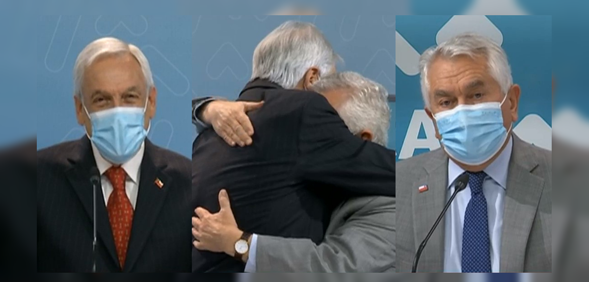 Con emotivo abrazo Piñera agradeció labor de ministro Paris durante la pandemia: “Pequeño gigante
