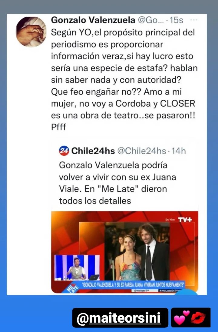 Gonzalo Valenzuela criticó a Me Late y desmintió distanciamiento con Maite Orsini: "Amo a mi mujer"