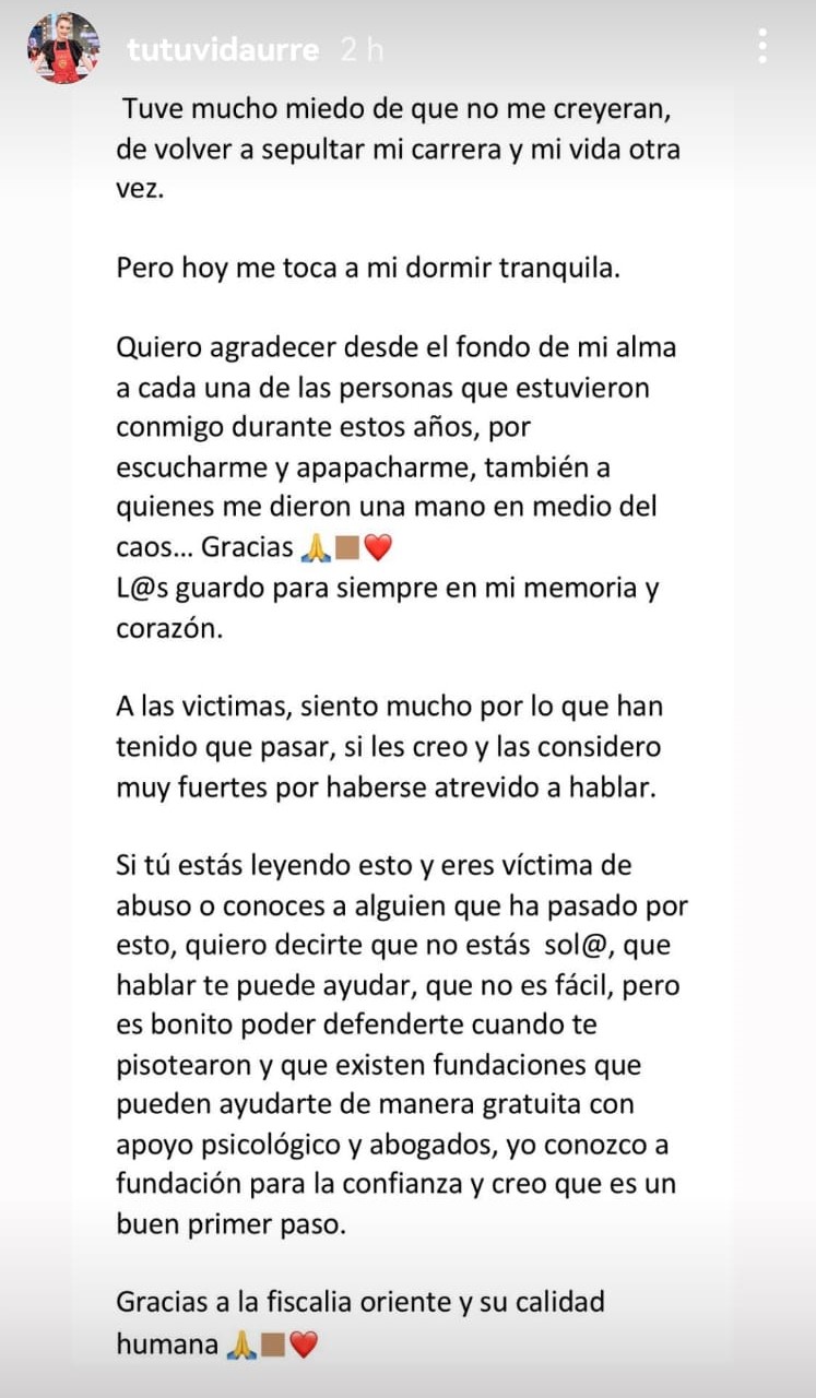 Tutú Vidaurre tras condena a Nicolás López: “Hoy me toca a mí dormir tranquila”