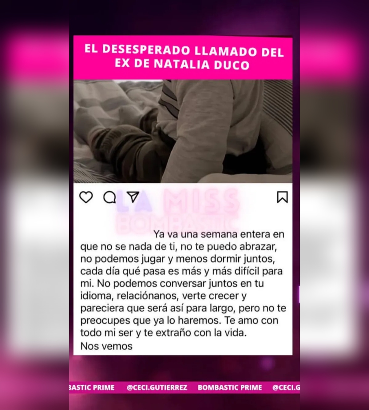 Expareja de Natalia Duco asegura que no ve a su hijo