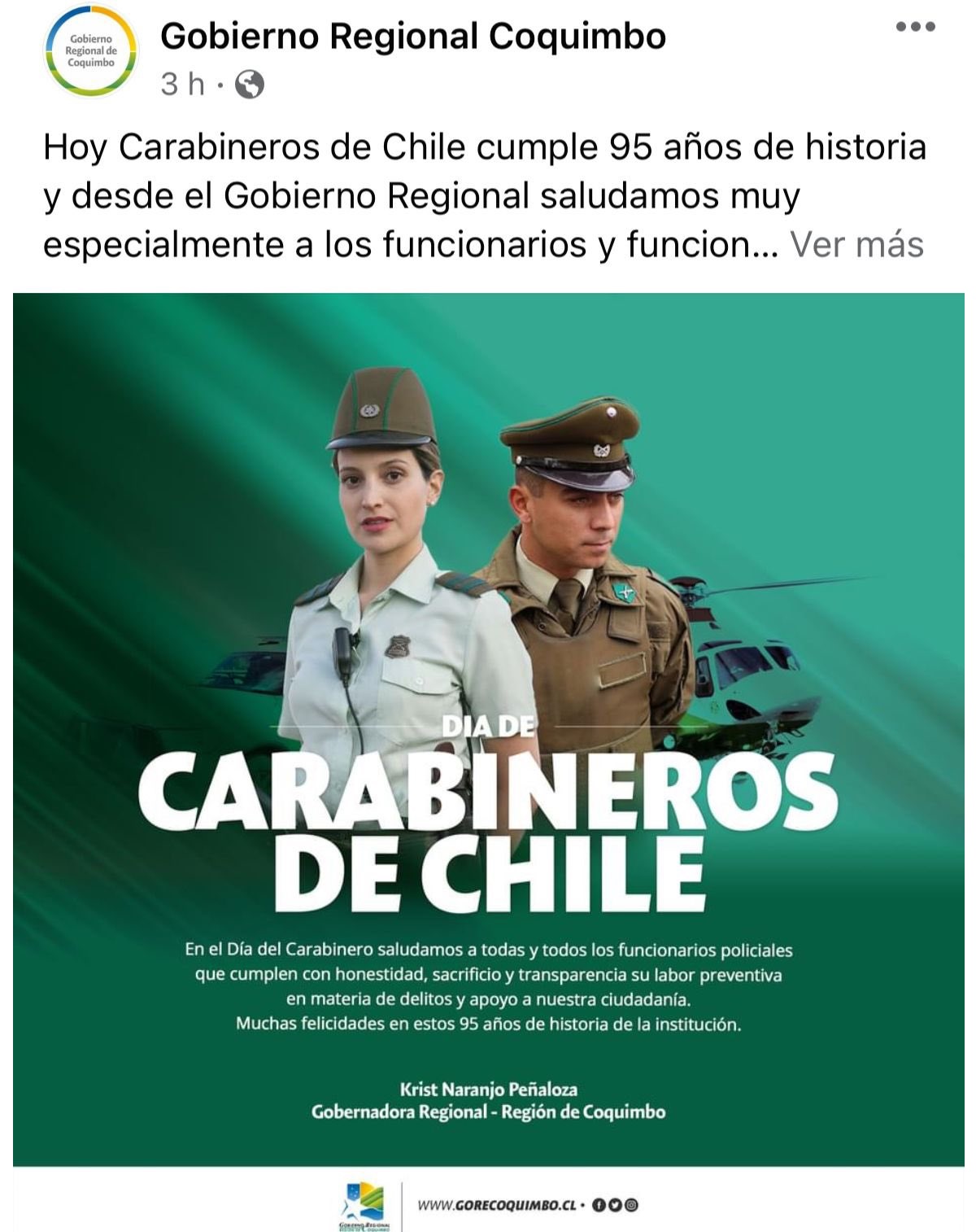 Gore Coquimbo saludo Carabineros
