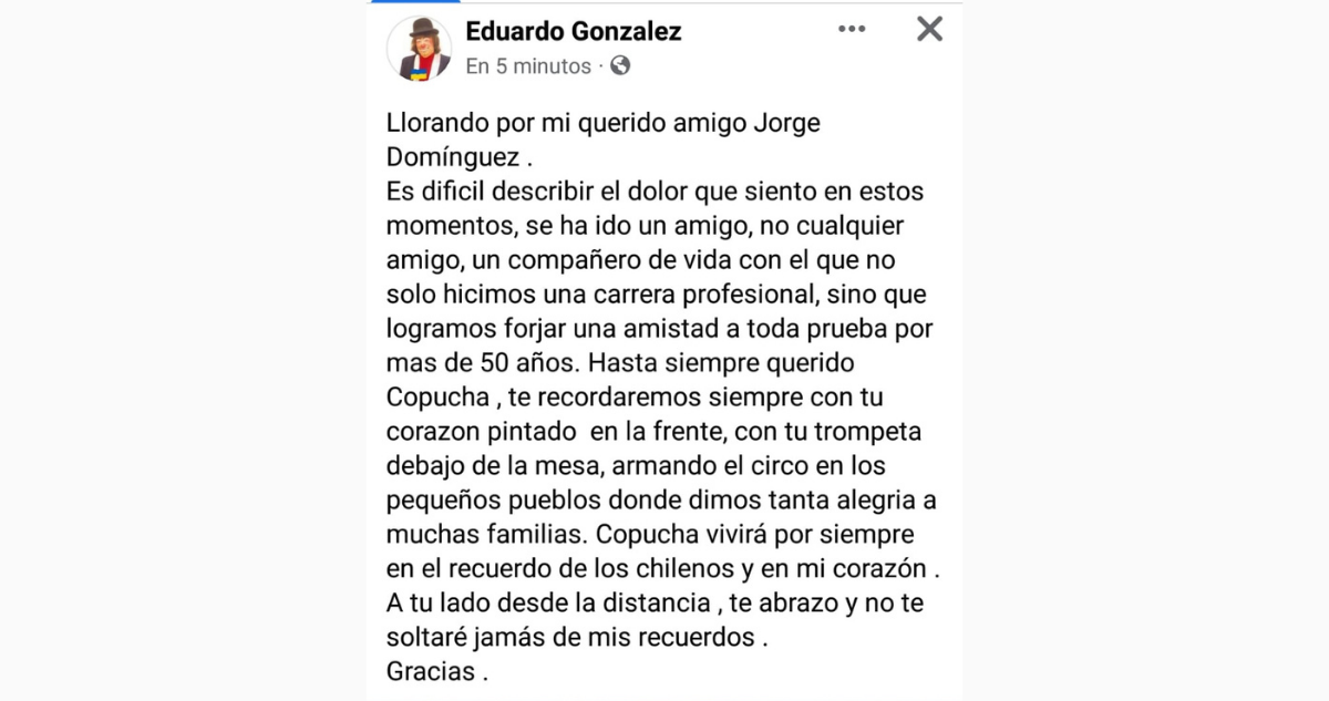 Fallece Jorge Domínguez, reconocido comediante que interpretó al payaso chileno 'Copucha'