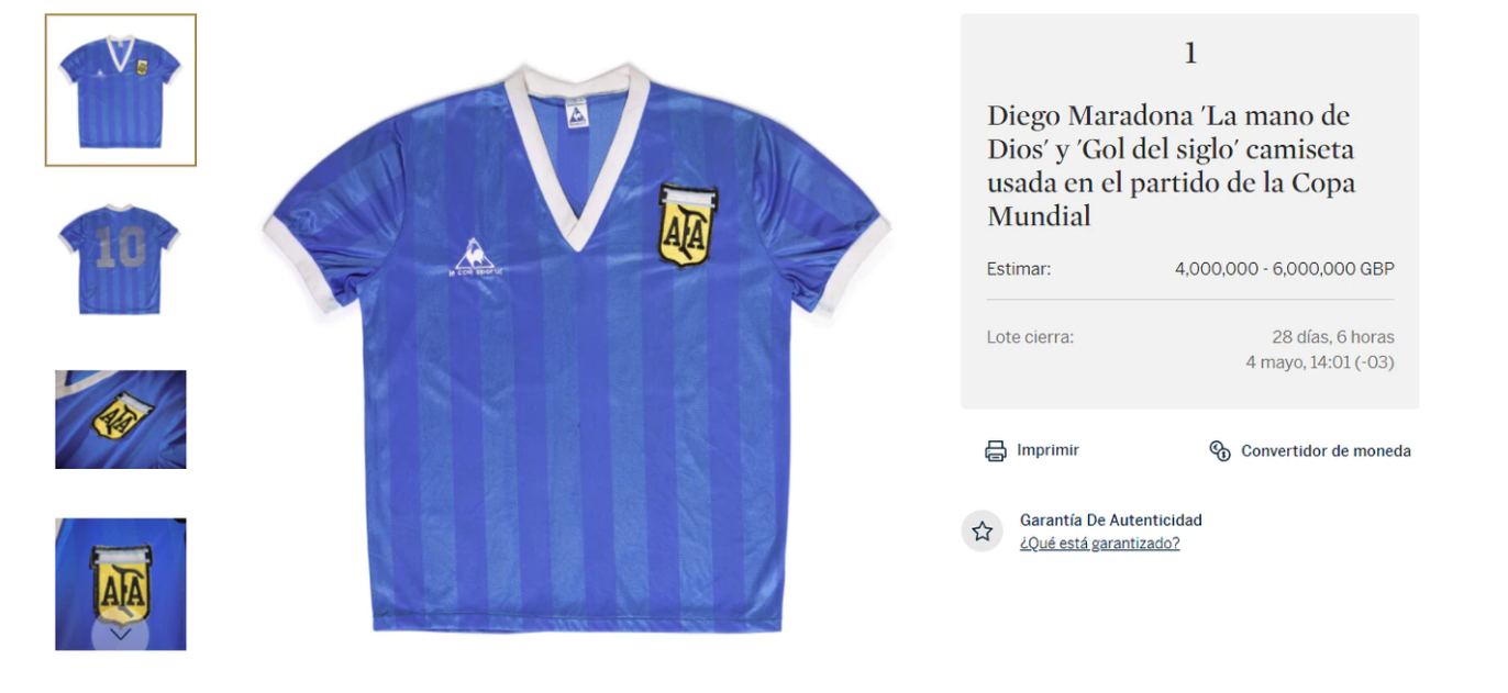 Por más de $6 mil millones subastarán la camiseta que usó Maradona ante Inglaterra en 'México 1986'