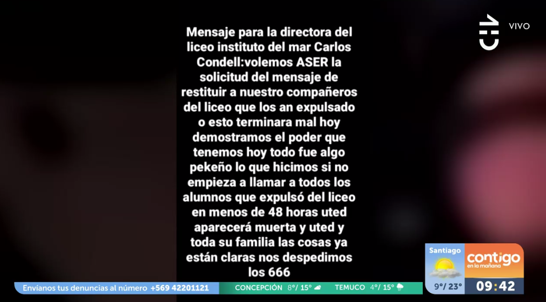 Alumnos de Iquique amenazaron a directora por expulsiones: "Aparecerá muerta con toda su familia"