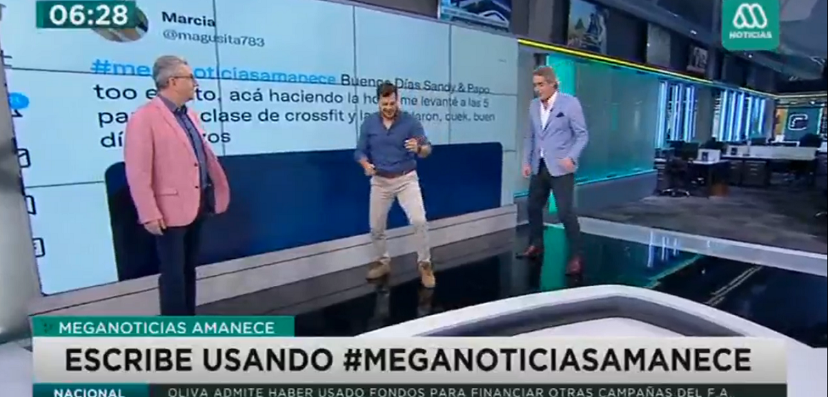 Repenning, Simón Oliveros y Jaime Leyton intentaron imitar clásica coreografía en Meganoticias