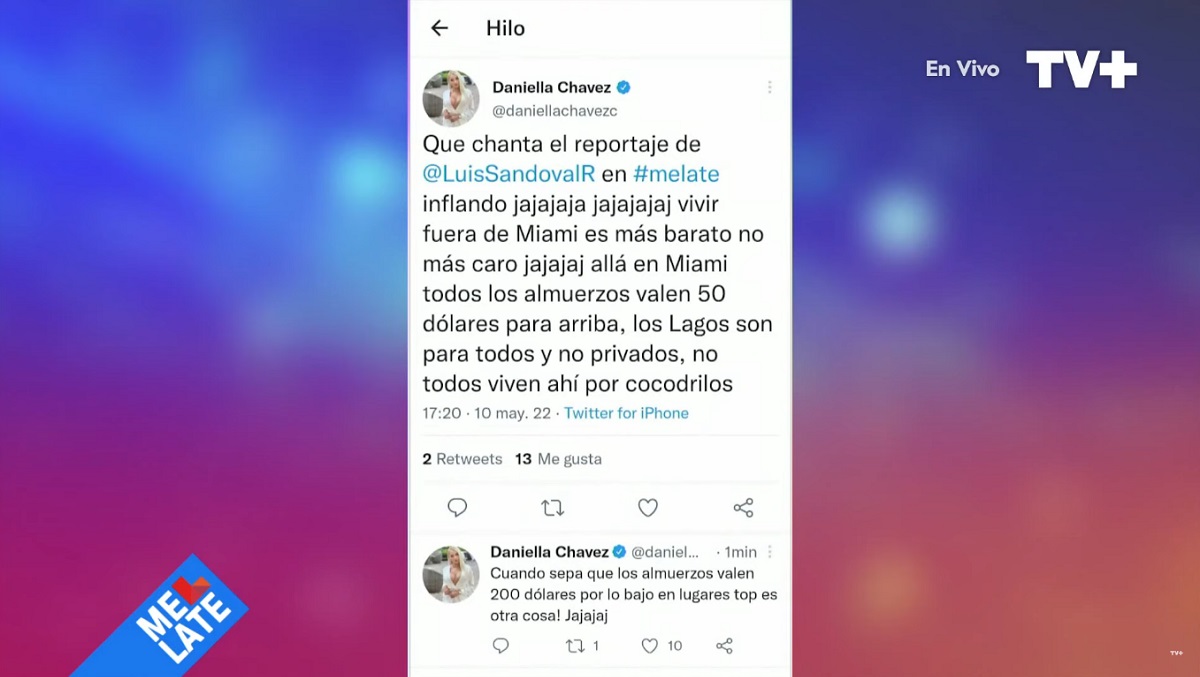 Crítica Daniella Chávez a Me Late