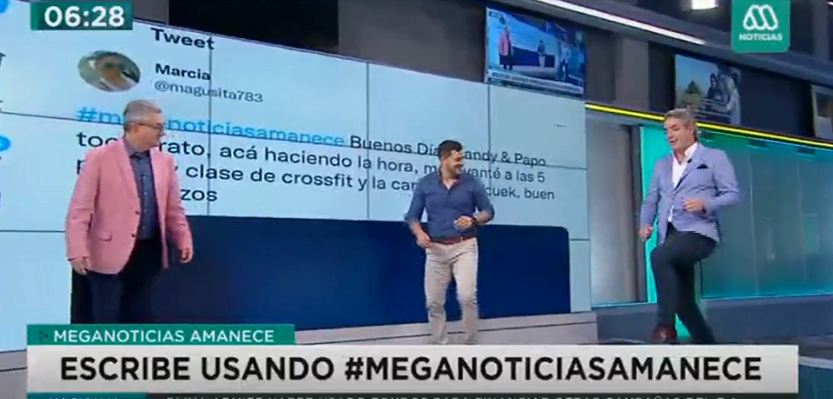 Repenning, Simón Oliveros y Jaime Leyton intentaron imitar clásica coreografía en Meganoticias
