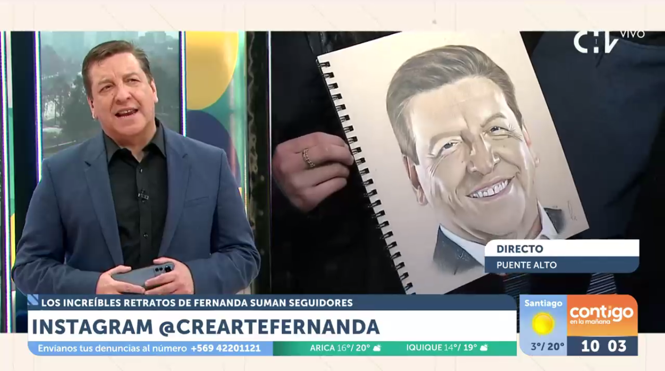 Joven artista sorprendió a JC Rodríguez en matinal de CHV: dibujó retrato hiperrealista del animador