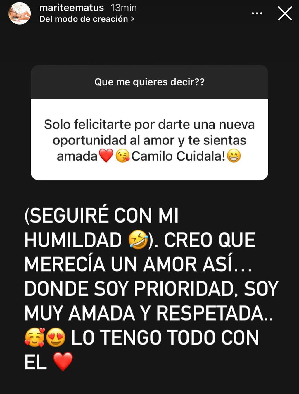 Marité Matus lanzó romántica confesión sobre su relación con Camilo Huerta