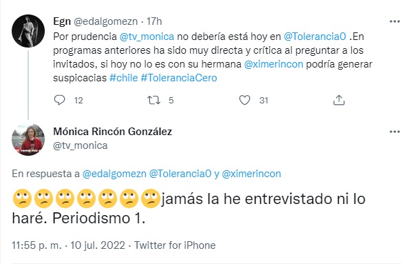 Mónica Rincón explicación de su ausencia en Tolerancia Cero
