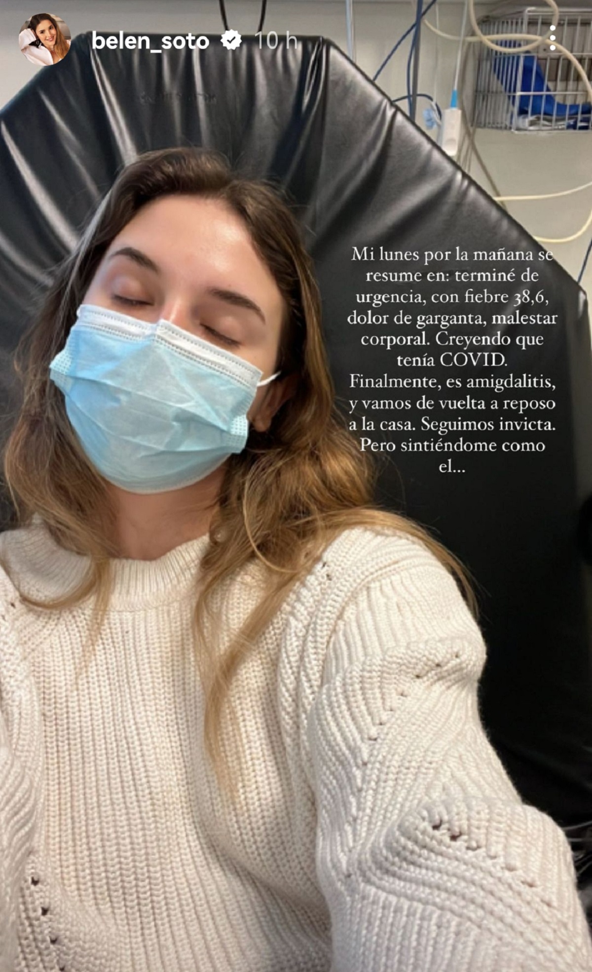Belén Soto terminó en urgencias