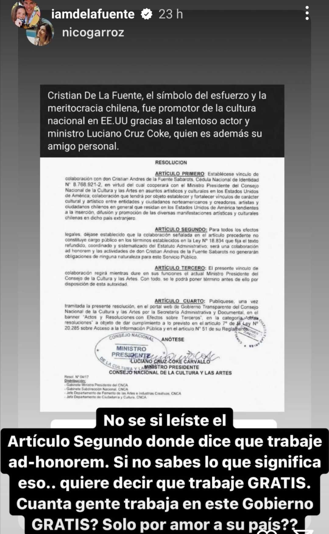 Cristián de la Fuente respuesta usuaria