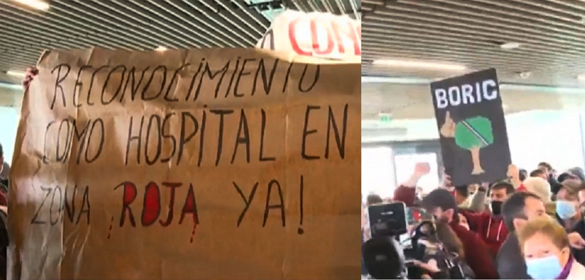 Manifestación empañó anuncio de Gabriel Boric en Hospital Félix Bulnes: hubo petitorios diversos