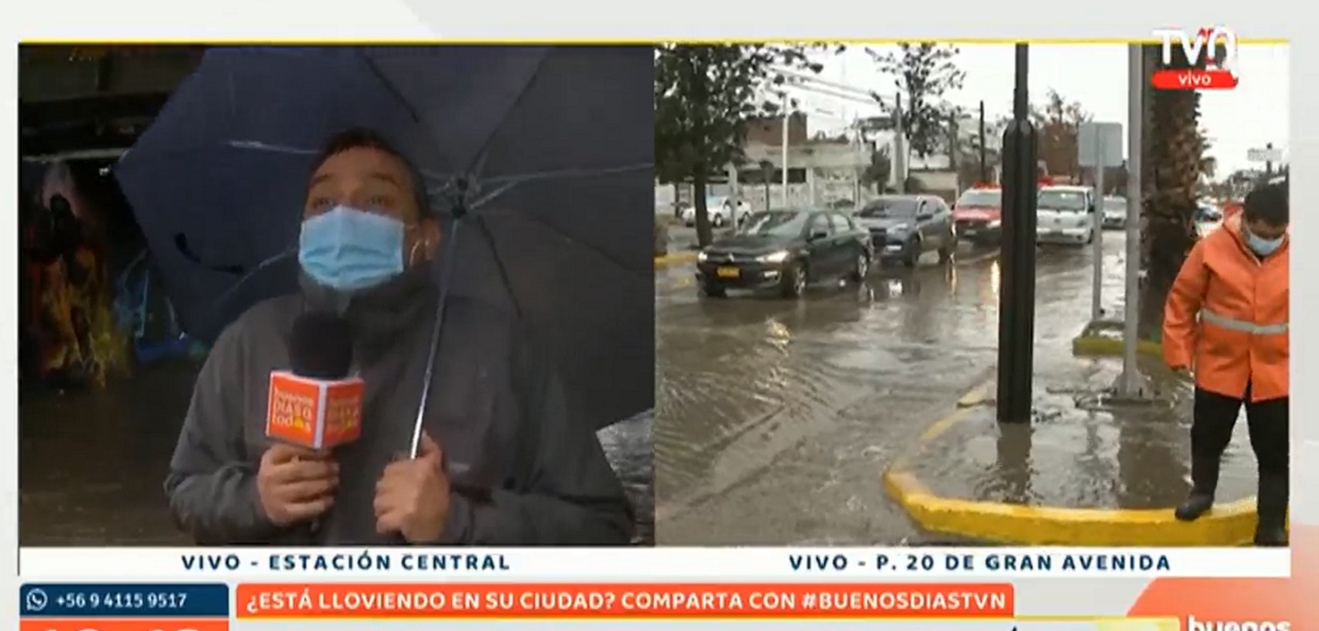 Periodista del Buenos días a todos sufrió cómico chascarro por lluvias en Santiago: 