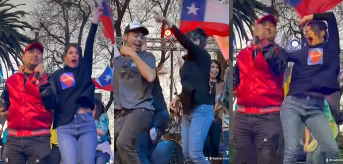 El eufórico baile de Katherine Martorell en pleno acto por el Rechazo: “Motivada a otro nivel”