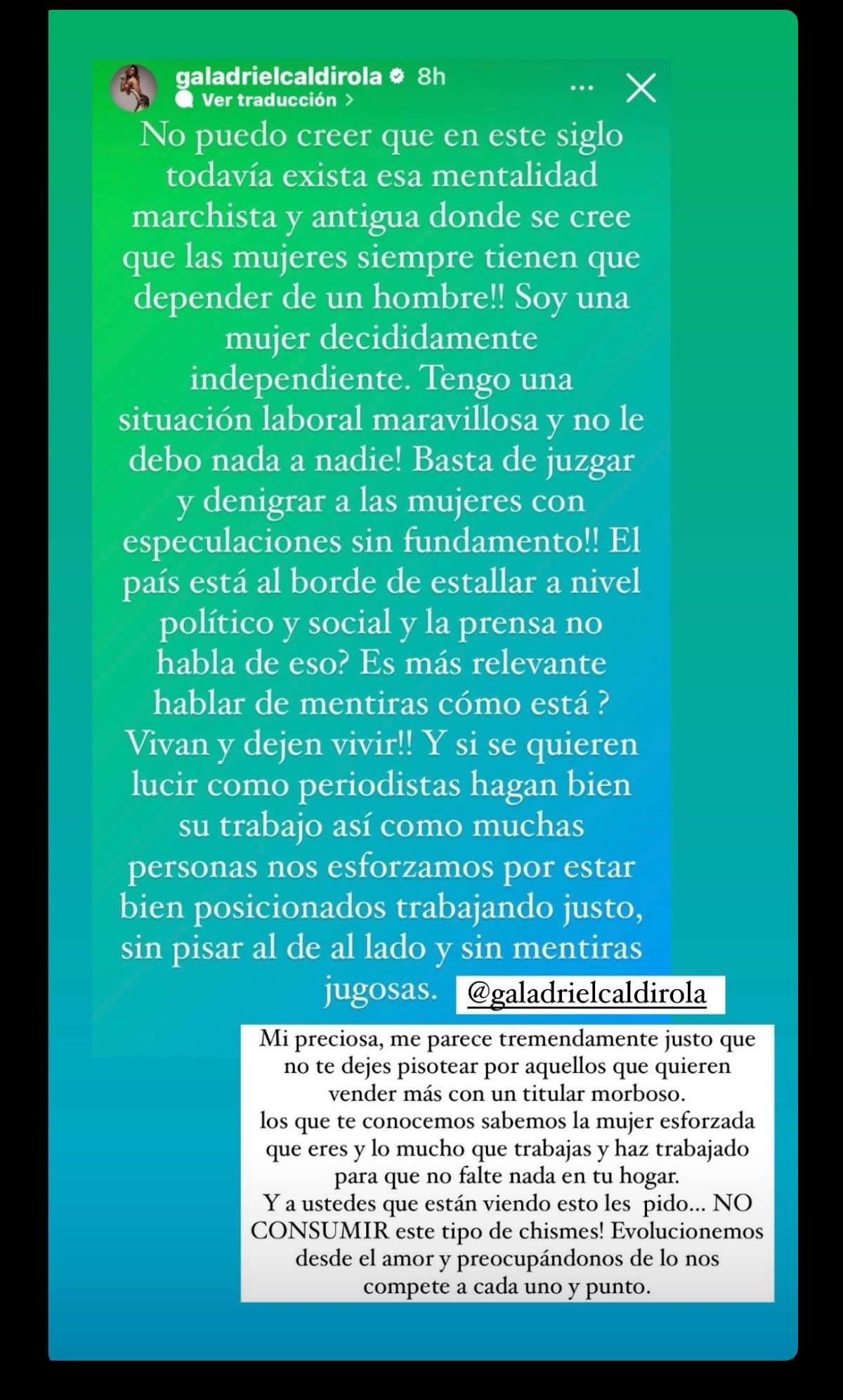 Karen Bejarano apoyo Gala Caldirola