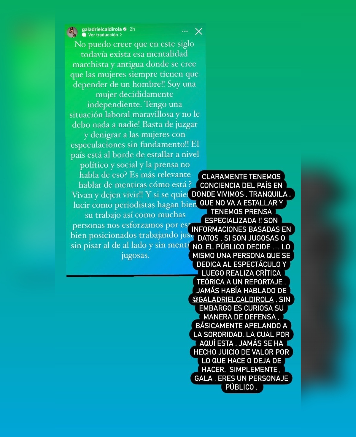 Paula Escobar responde a Gala Caldirola